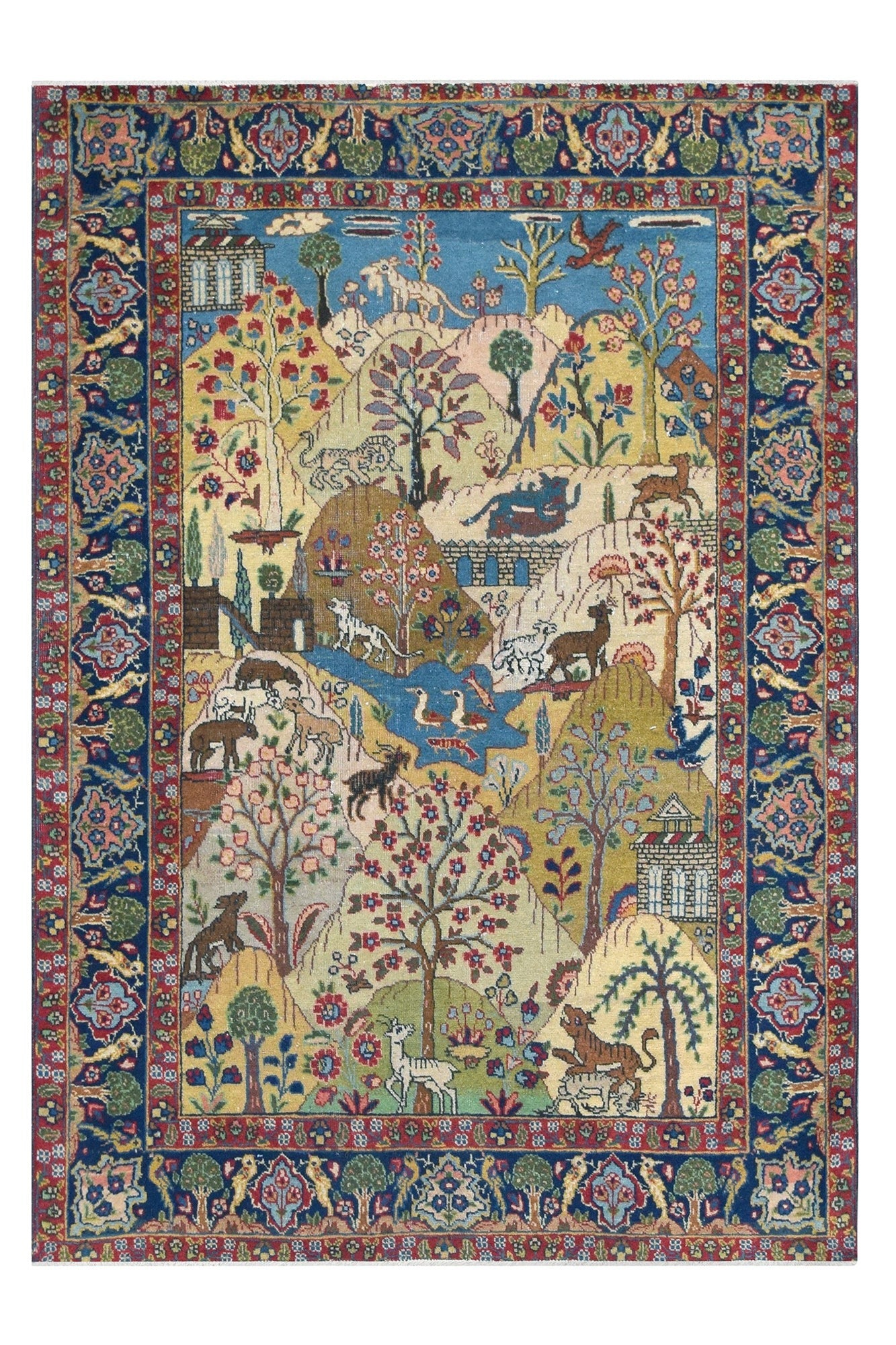 Antique Tabriz Scenery Rug