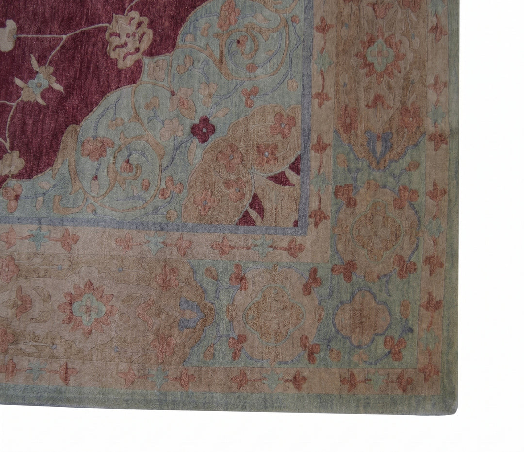 Tibetan Cotswold Burgundy &amp; Teal Wool Rug