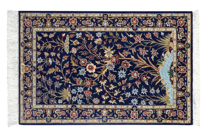 Qum Tree of Life Navy Persian Silk Rug