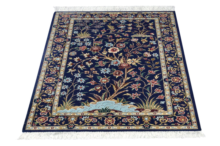 Qum Tree of Life Navy Persian Silk Rug