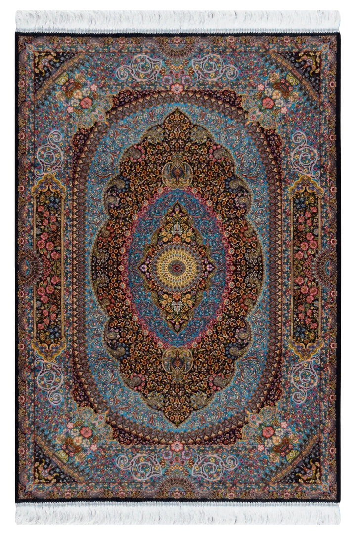 Classic Qum Acrylic Silk Medallion Design Rug