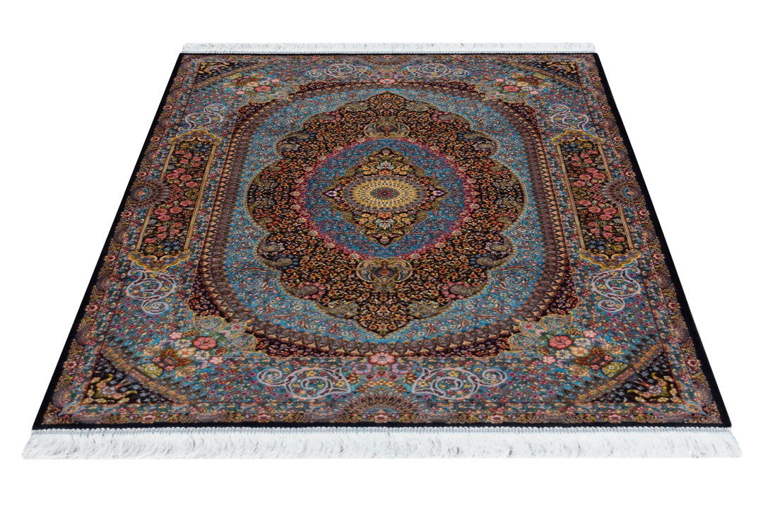 Classic Qum Acrylic Silk Medallion Design Rug