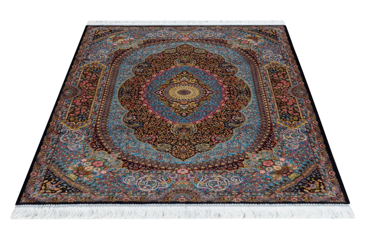 Classic Qum Acrylic Silk Medallion Design Rug