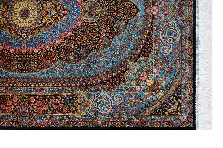 Classic Qum Acrylic Silk Medallion Design Rug