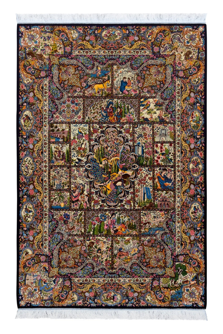 Classic Qum Acrylic Silk Garden Design Rug