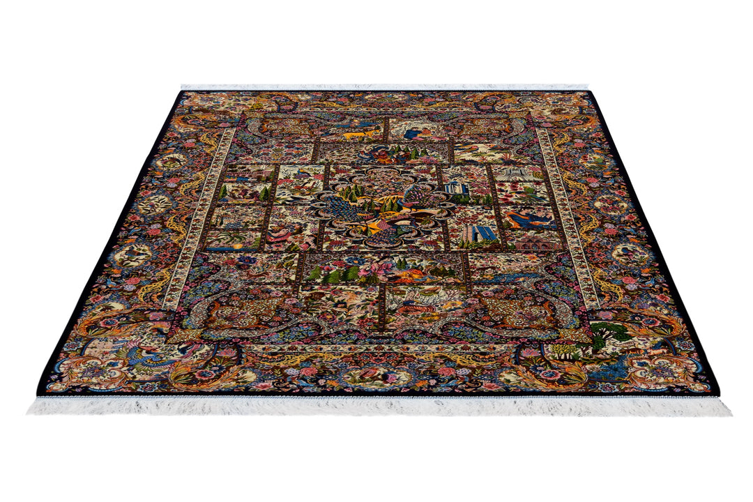 Classic Qum Acrylic Silk Garden Design Rug