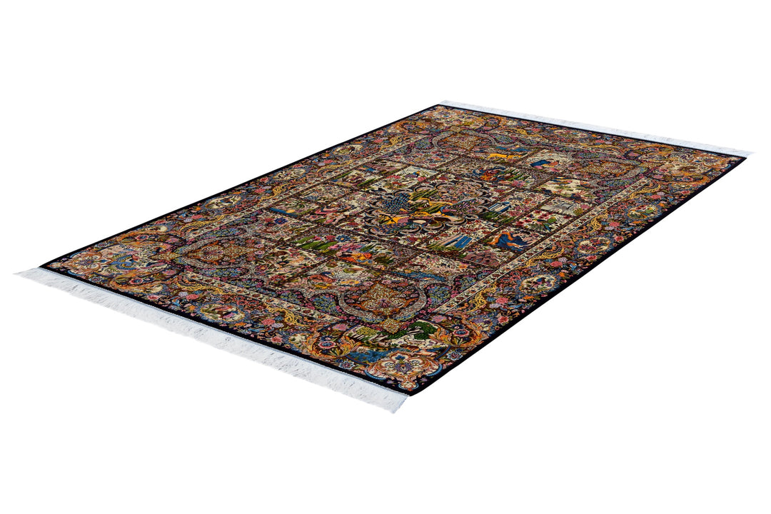 Classic Qum Acrylic Silk Garden Design Rug