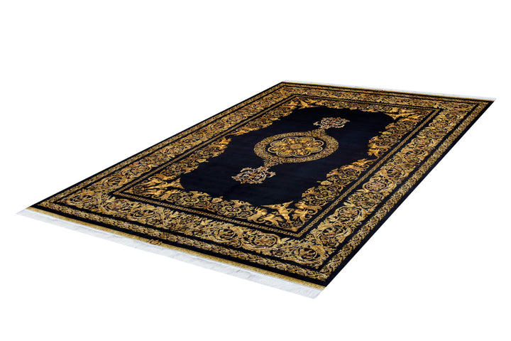 Classic Qum Acrylic Silk Gold Medallion Rug