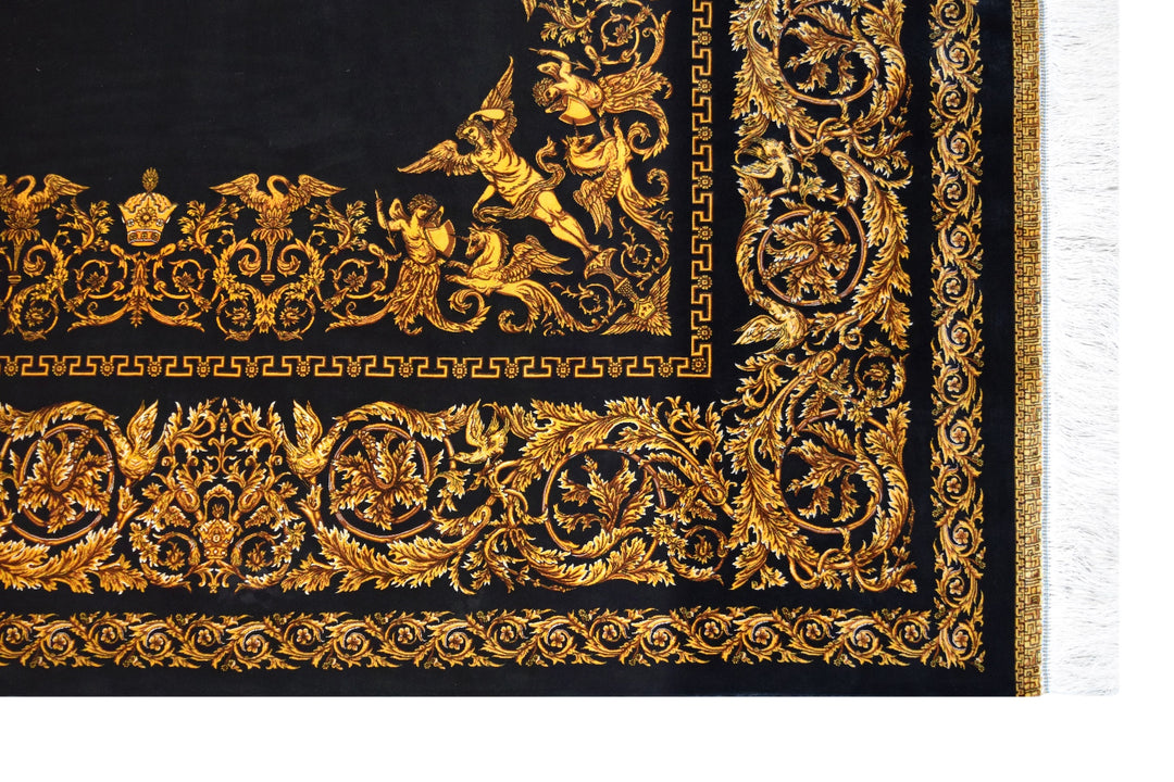 Classic Qum Acrylic Silk Gold Medallion Rug