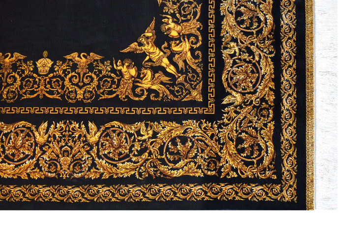 Classic Qum Acrylic Silk Gold Medallion Rug