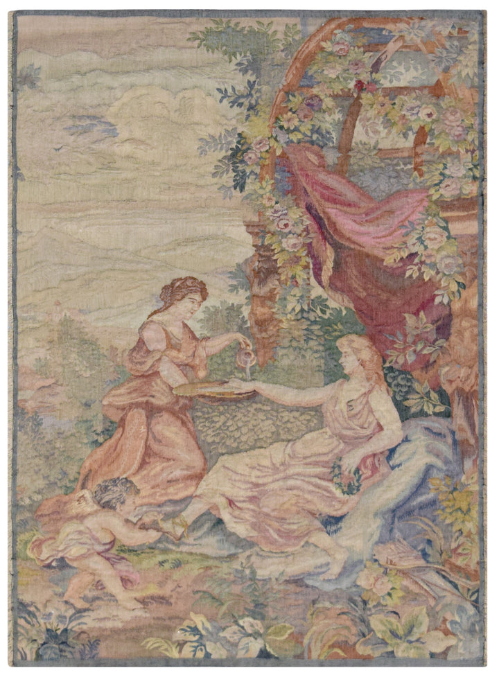 Antique French Portrait Tapestry Rug