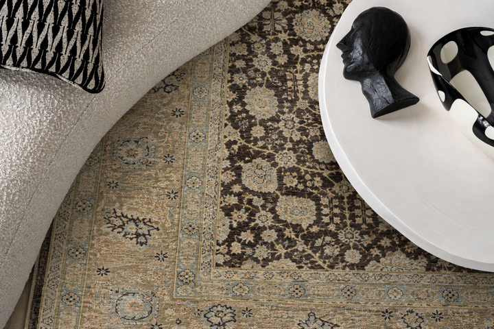 Chobi Ziegler Brown &amp; Teal Wool Rug