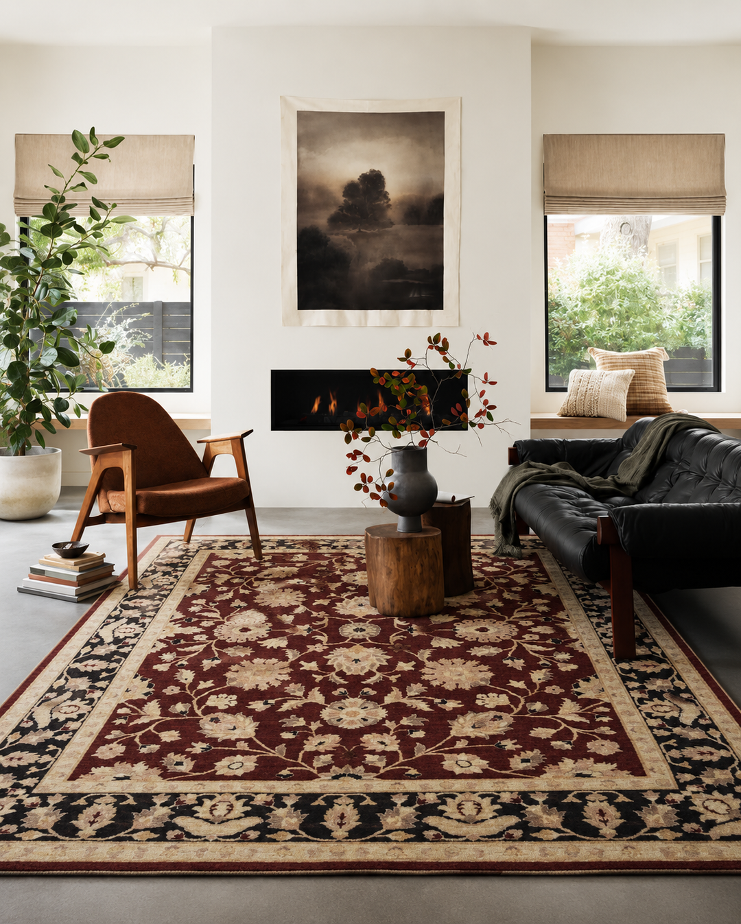 Chobi Burgundy Wool Rug