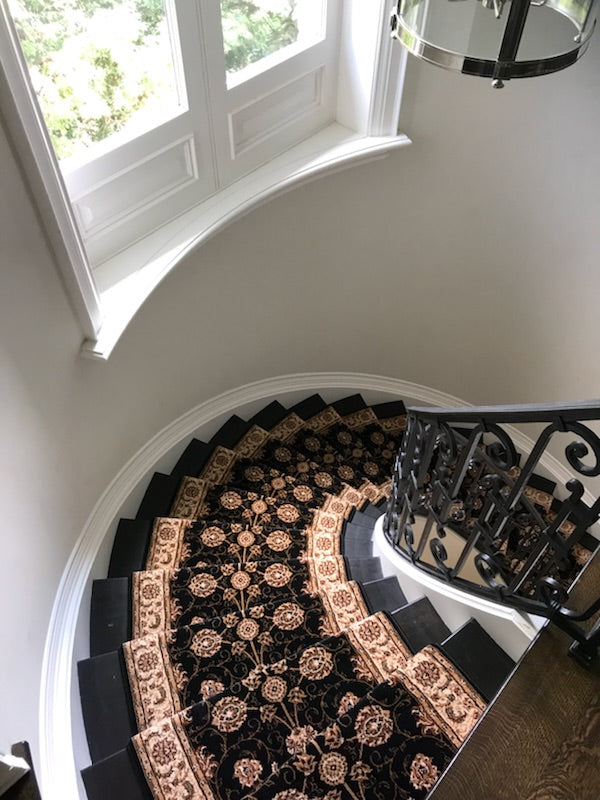 Persian Floral Black Stair Runner / Hallway Runner