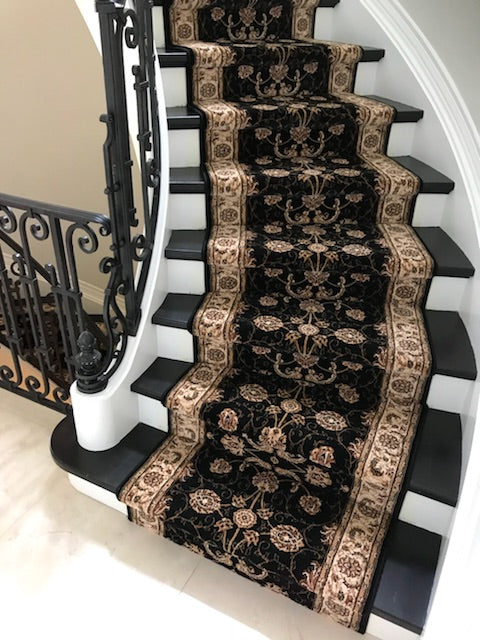 Persian Floral Black Stair Runner / Hallway Runner