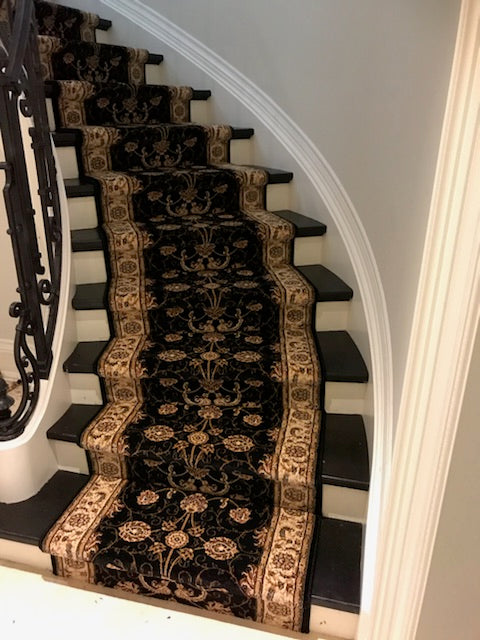 Persian Floral Black Stair Runner / Hallway Runner