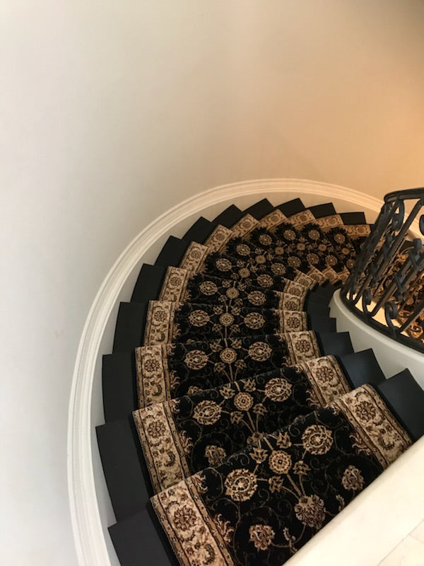 Persian Floral Black Stair Runner / Hallway Runner