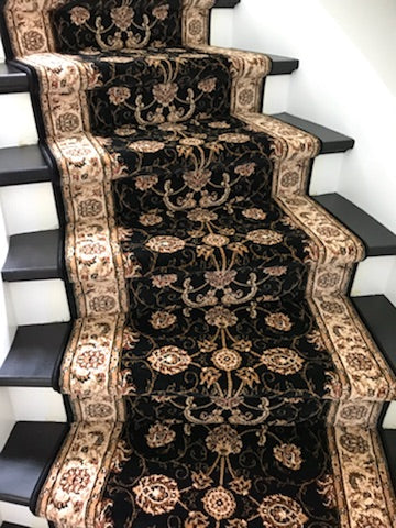 Persian Floral Black Stair Runner / Hallway Runner