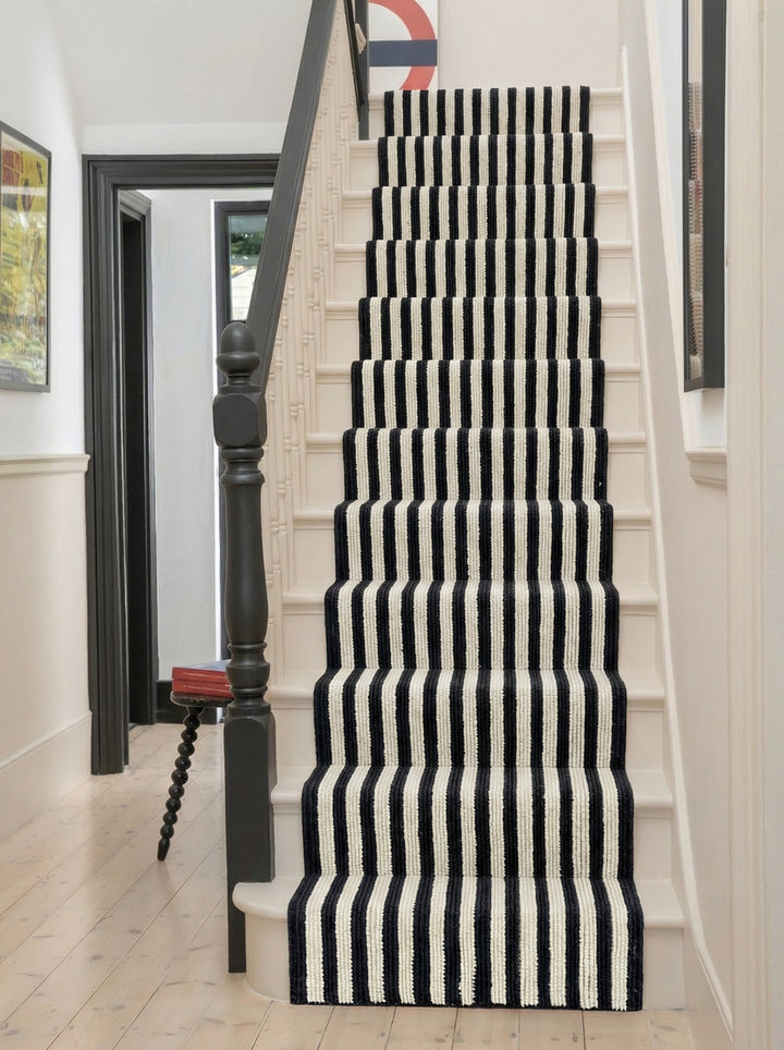 Black &amp; White Stripe Stair Runner / Broadloom