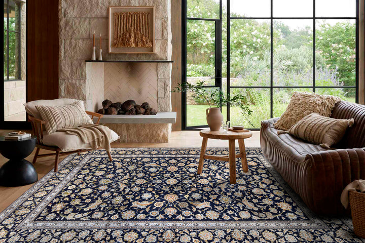 Kashan Miri Allover Navy Rug