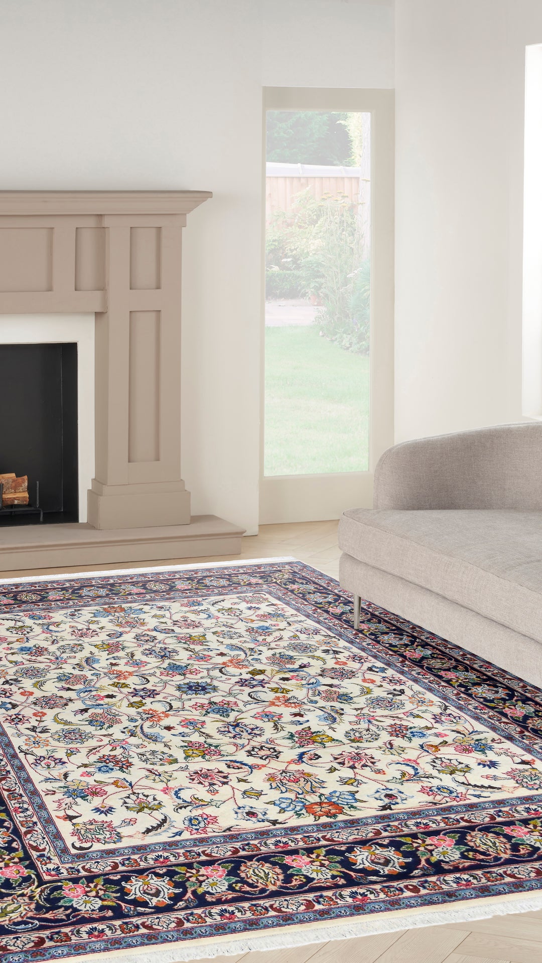 Mashad Floral Ivory Rug