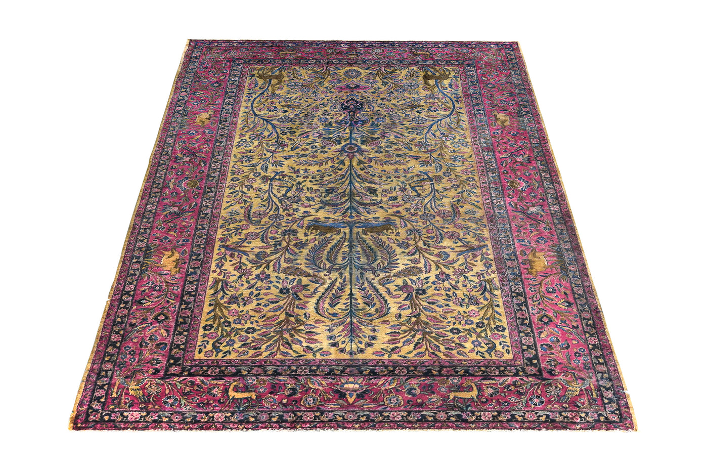 Antique Kashan Persian Silk Rug