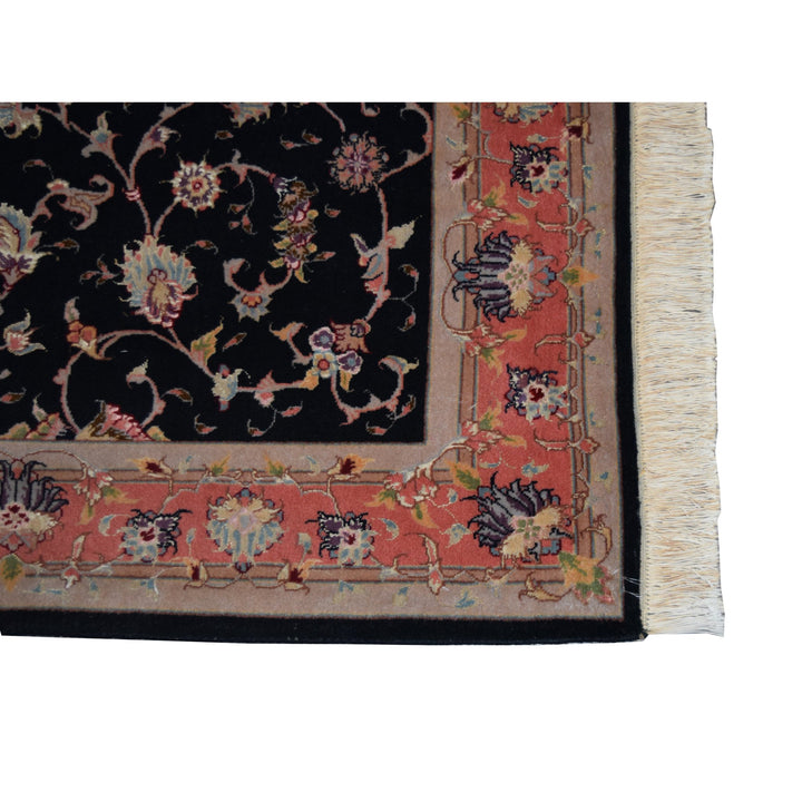 Tabriz Allover Black / Rose Wool &amp; Silk Rug