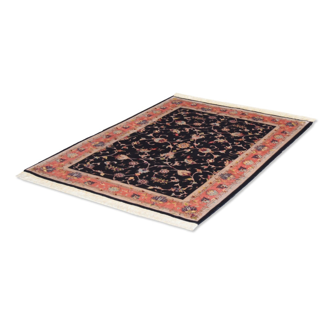 Tabriz Allover Black / Rose Wool &amp; Silk Rug