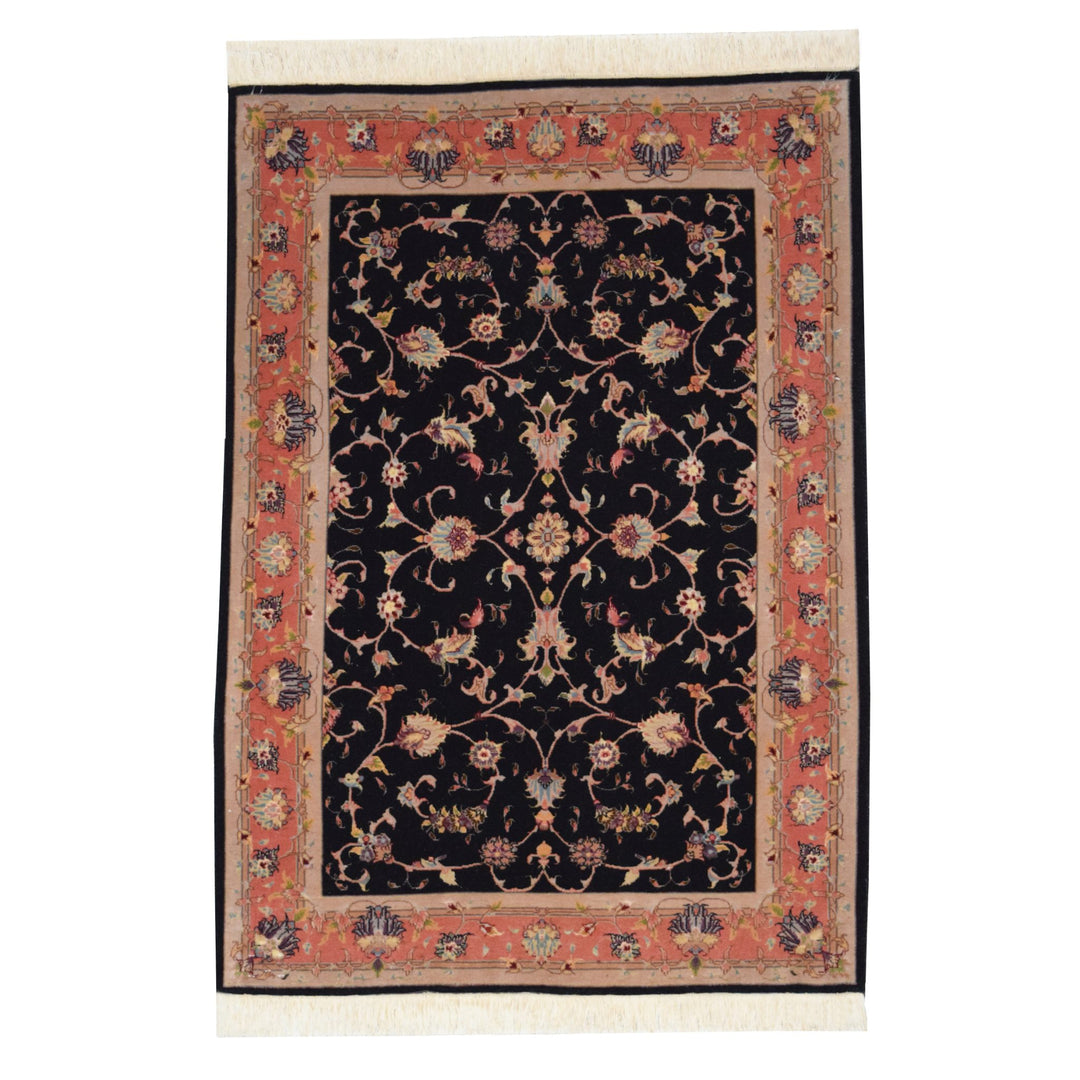 Tabriz Allover Black / Rose Wool &amp; Silk Rug