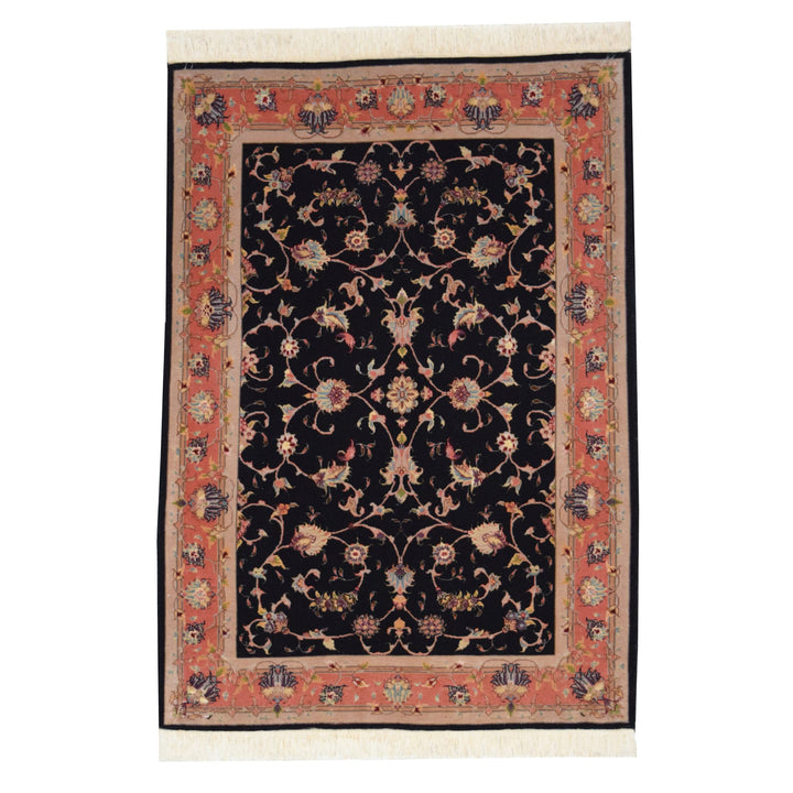 Tabriz Allover Black / Rose Wool &amp; Silk Rug