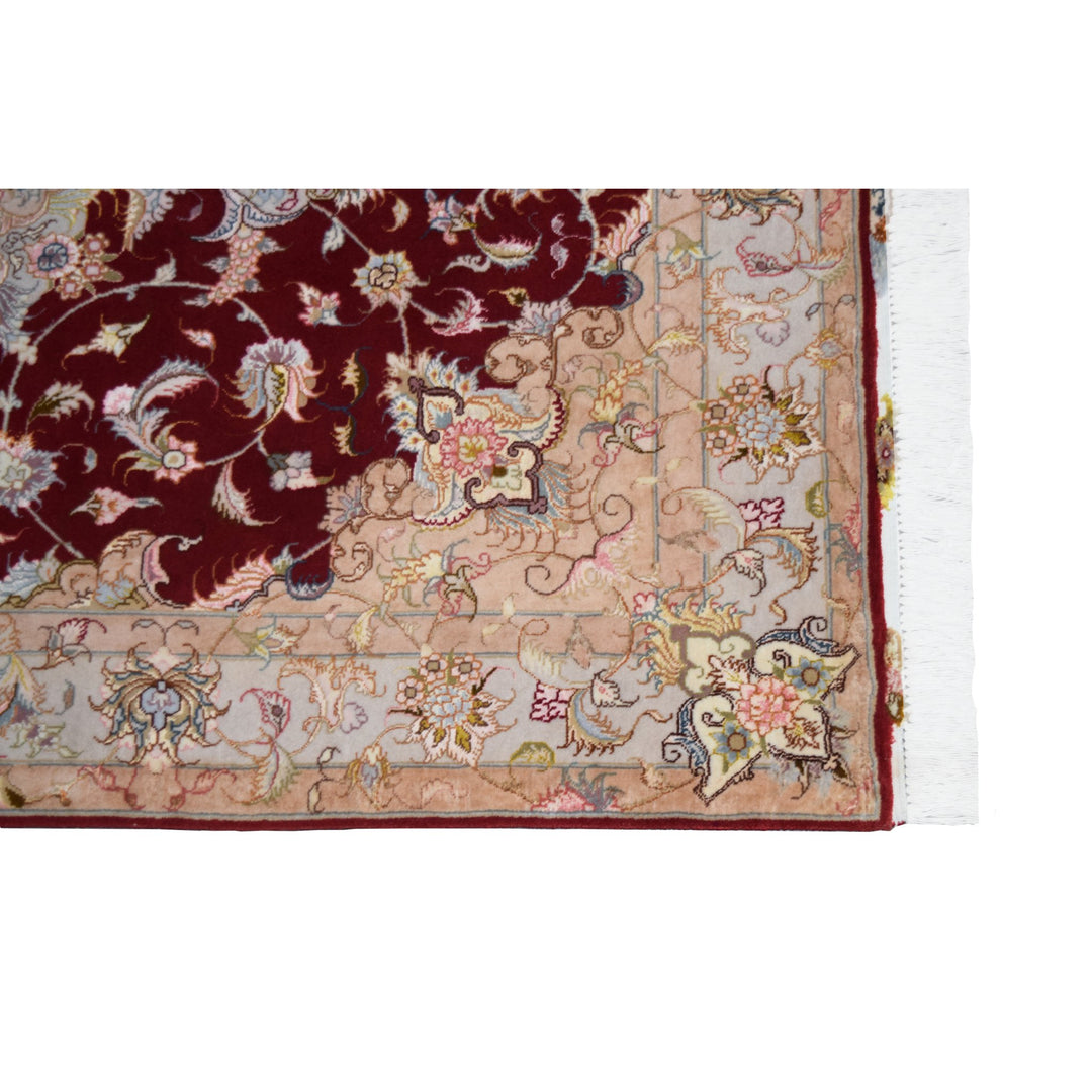 Tabriz Medallion Floral Red Sunrise Wool &amp; Silk Rug