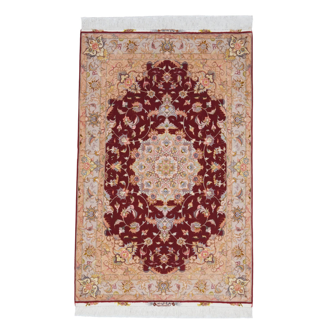 Tabriz Medallion Floral Red Sunrise Wool &amp; Silk Rug