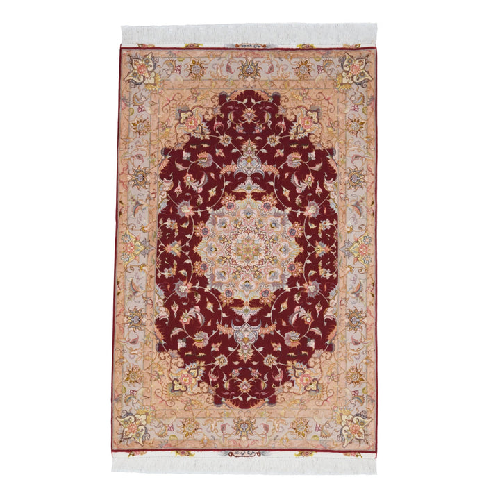 Tabriz Medallion Floral Red Sunrise Wool &amp; Silk Rug