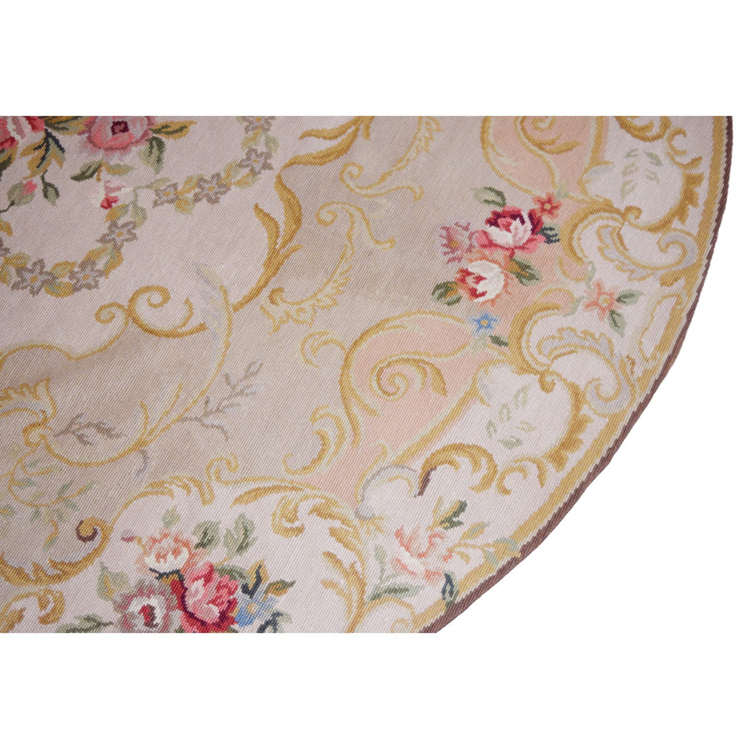 Needle Point Aubusson Oxford Stone Round Rug