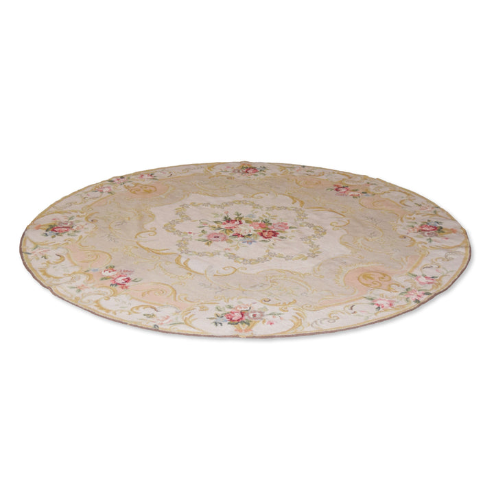 Needle Point Aubusson Oxford Stone Round Rug