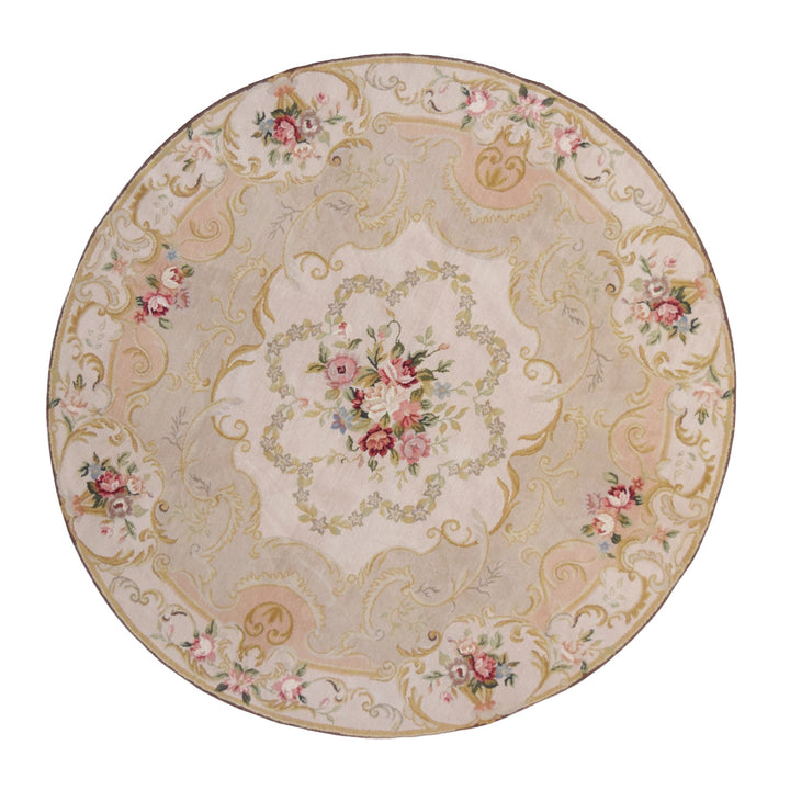 Needle Point Aubusson Oxford Stone Round Rug