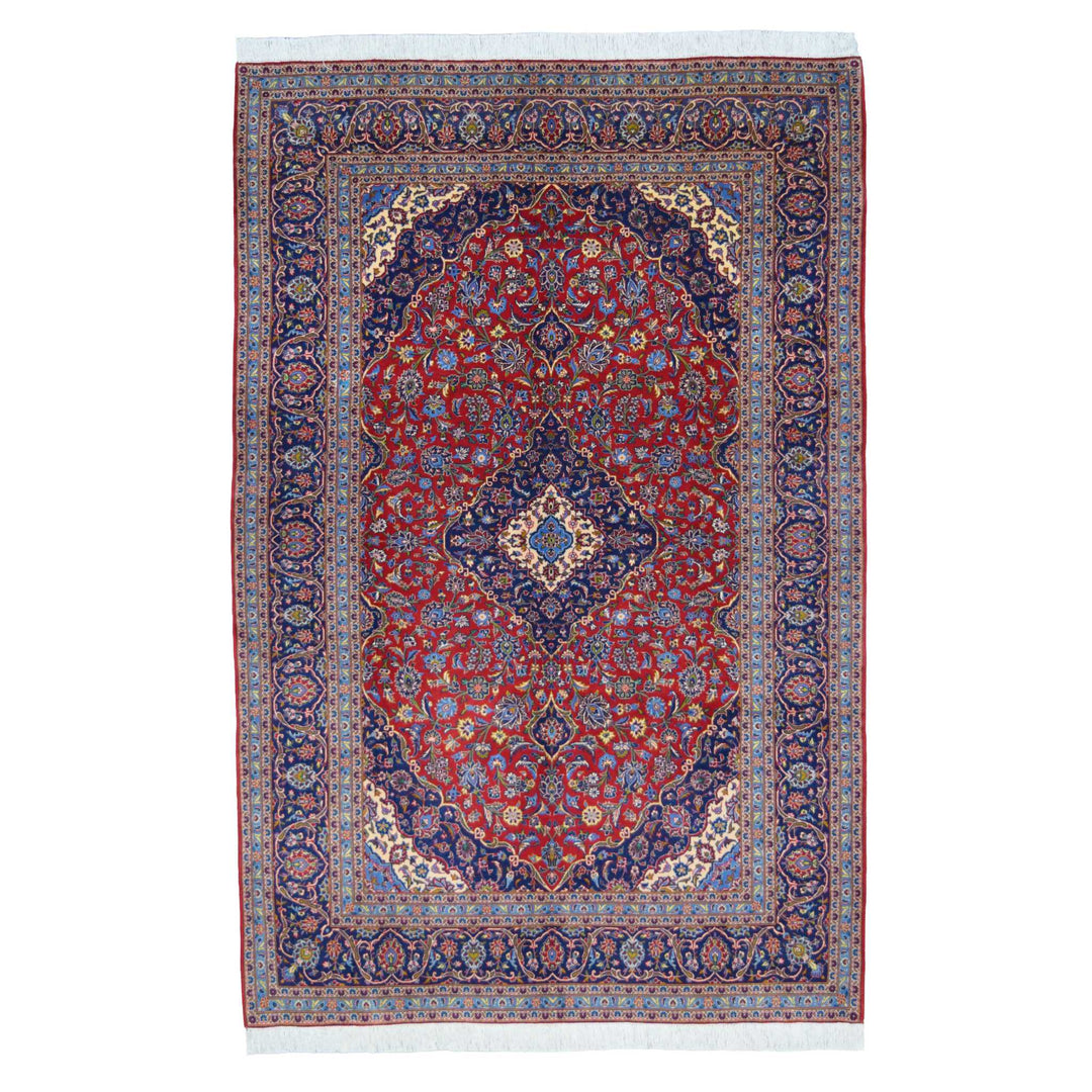 Kashan Red / Navy Medallion Cork Wool Rug