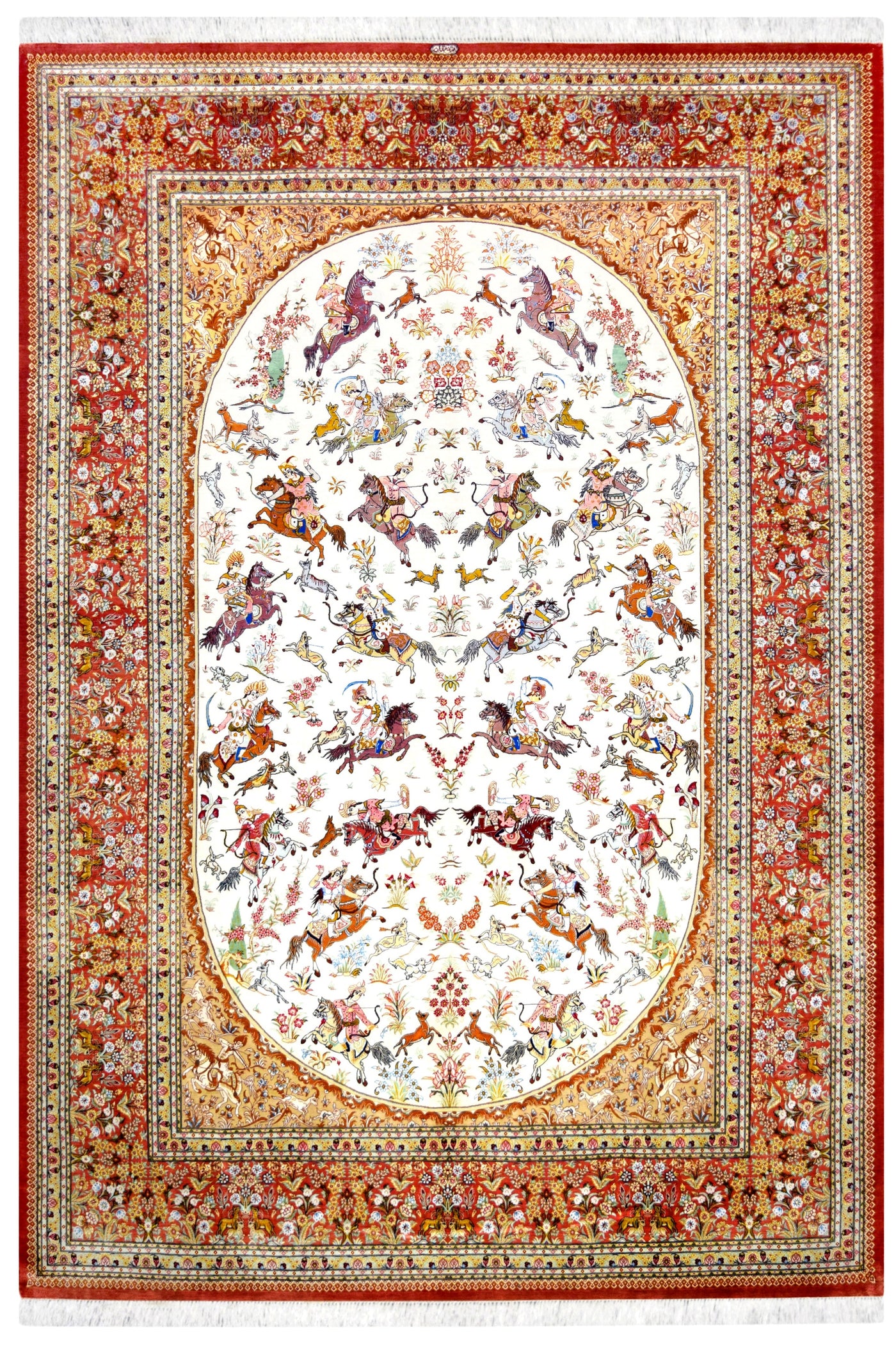 Persian Qum Silk Hunting Rug