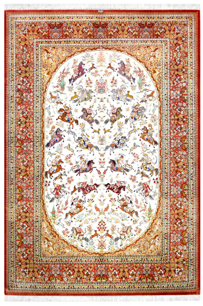 Persian Qum Silk Hunting Rug