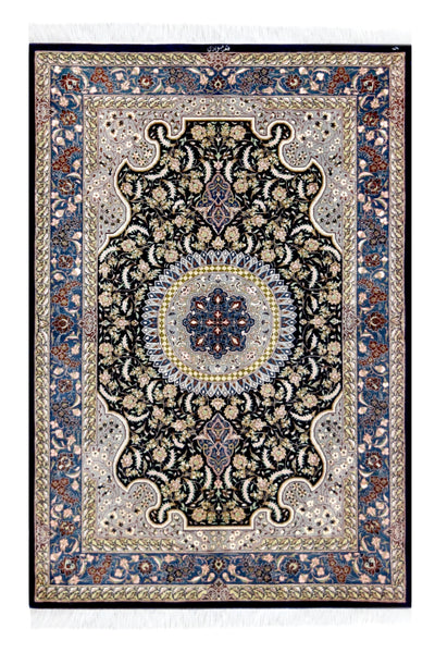 Qum Black Persian Silk Rug
