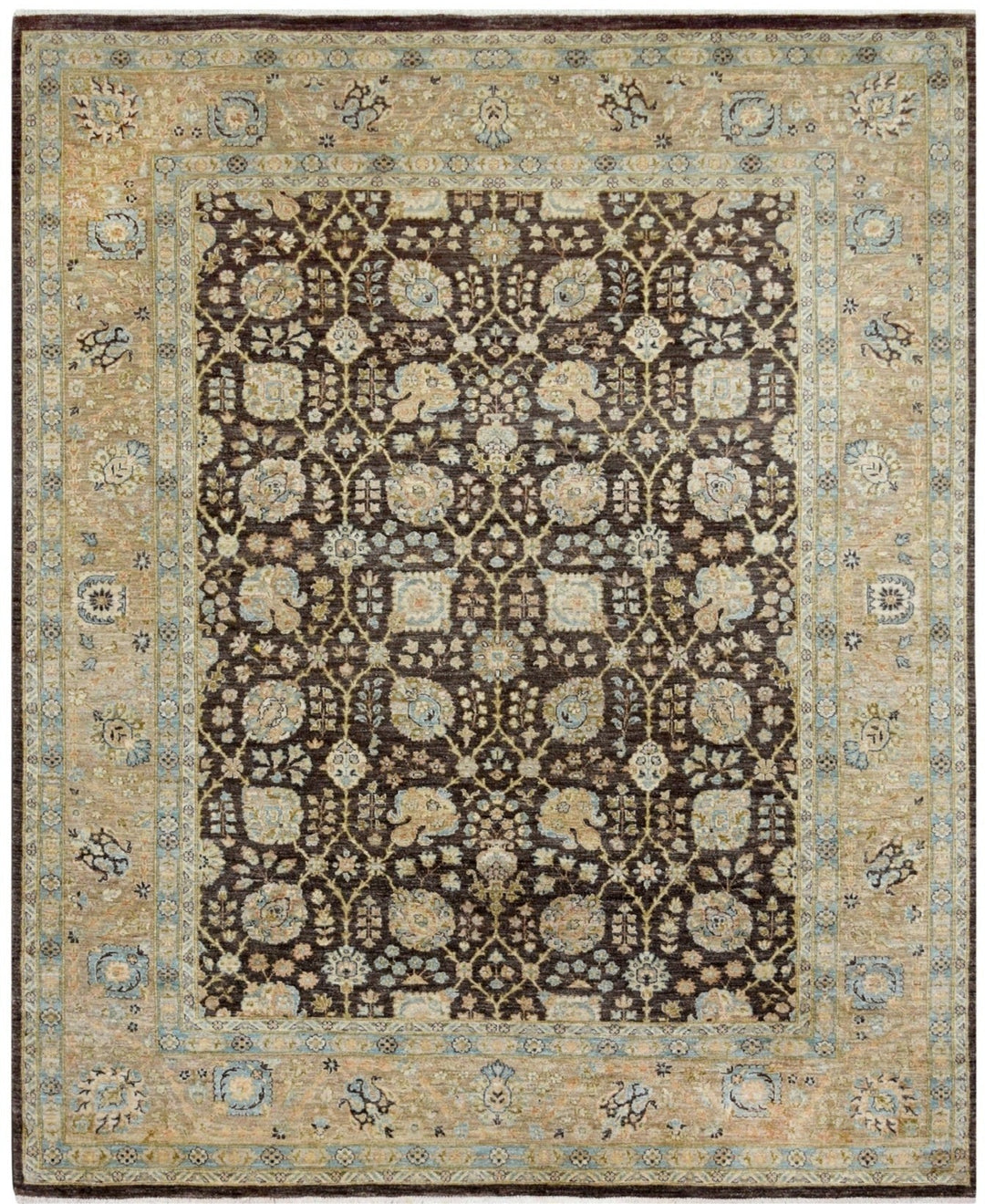 Chobi Brown & Teal Rug handmade area rug Shop Tapis 8 X 10 Brown 