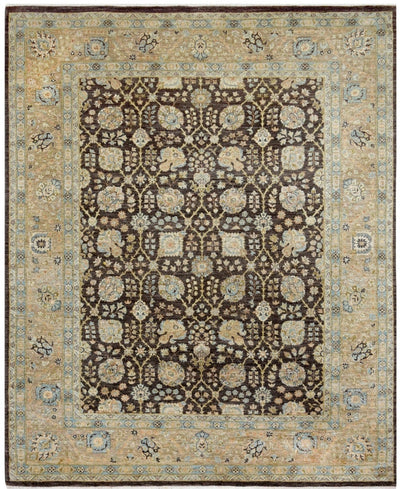 Chobi Brown & Teal Rug handmade area rug Shop Tapis 8 X 10 Brown 