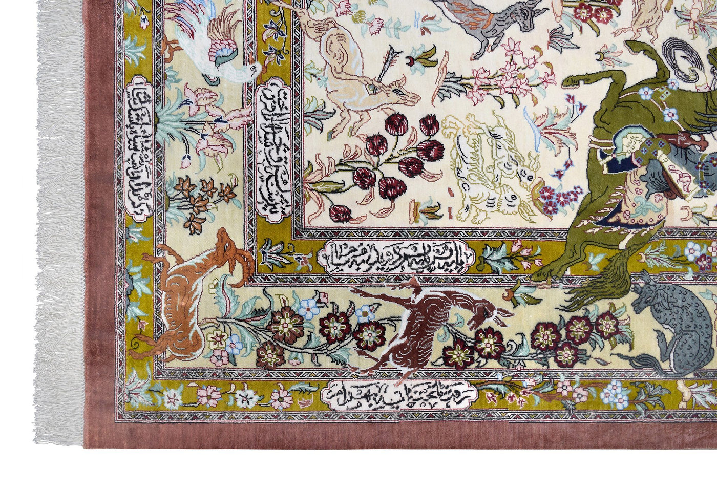 Persian Naimi Qum Silk Hunting Rug (4.1 x 6.7) (19088B) Rugs Shop Tapis 