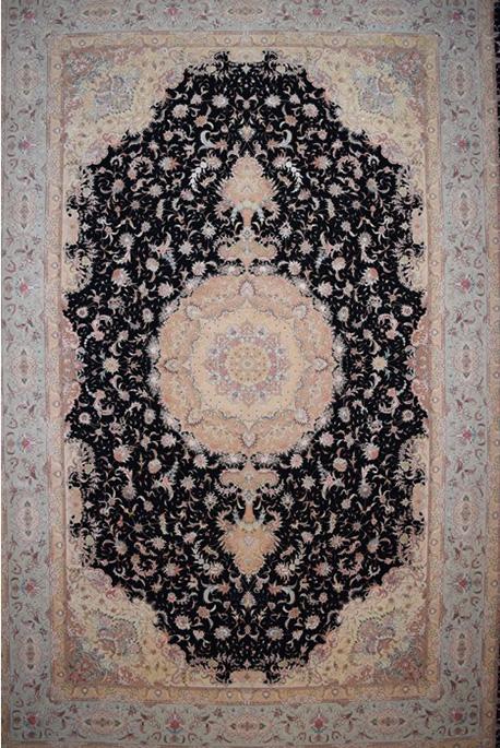 Persian Tabriz Medallion Black Rug handmade area rug Shop Tapis 