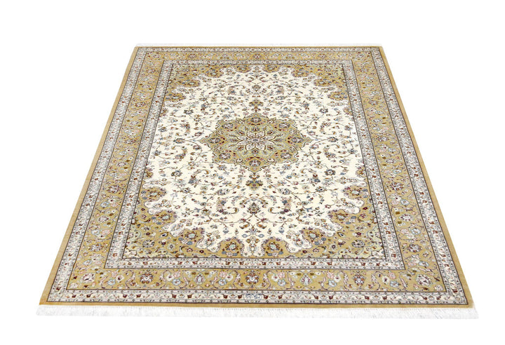 Qum Silk Ivory Medallion Rug (4.5 x 6.3) (16313) Rugs Shop Tapis 