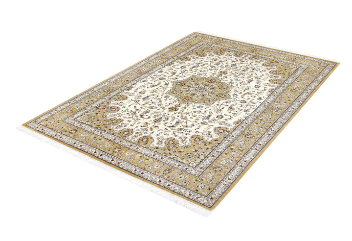 Qum Silk Ivory Medallion Rug (4.5 x 6.3) (16313) Rugs Shop Tapis 