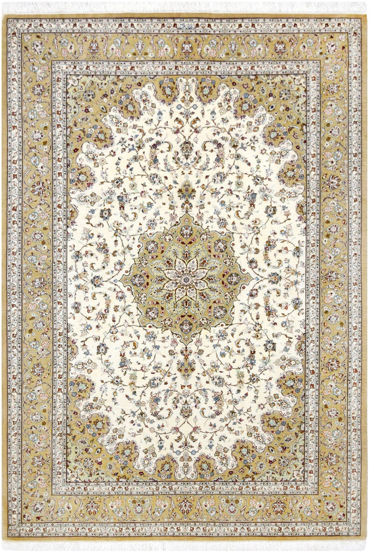 Qum Silk Ivory Medallion Rug (4.5 x 6.3) (16313) Rugs Shop Tapis 