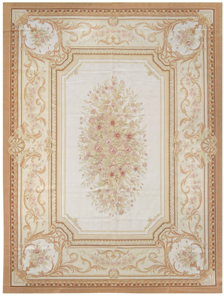 Savonnerie European Aubusson Beige Rug handmade area rug Shop Tapis 9 X 12 