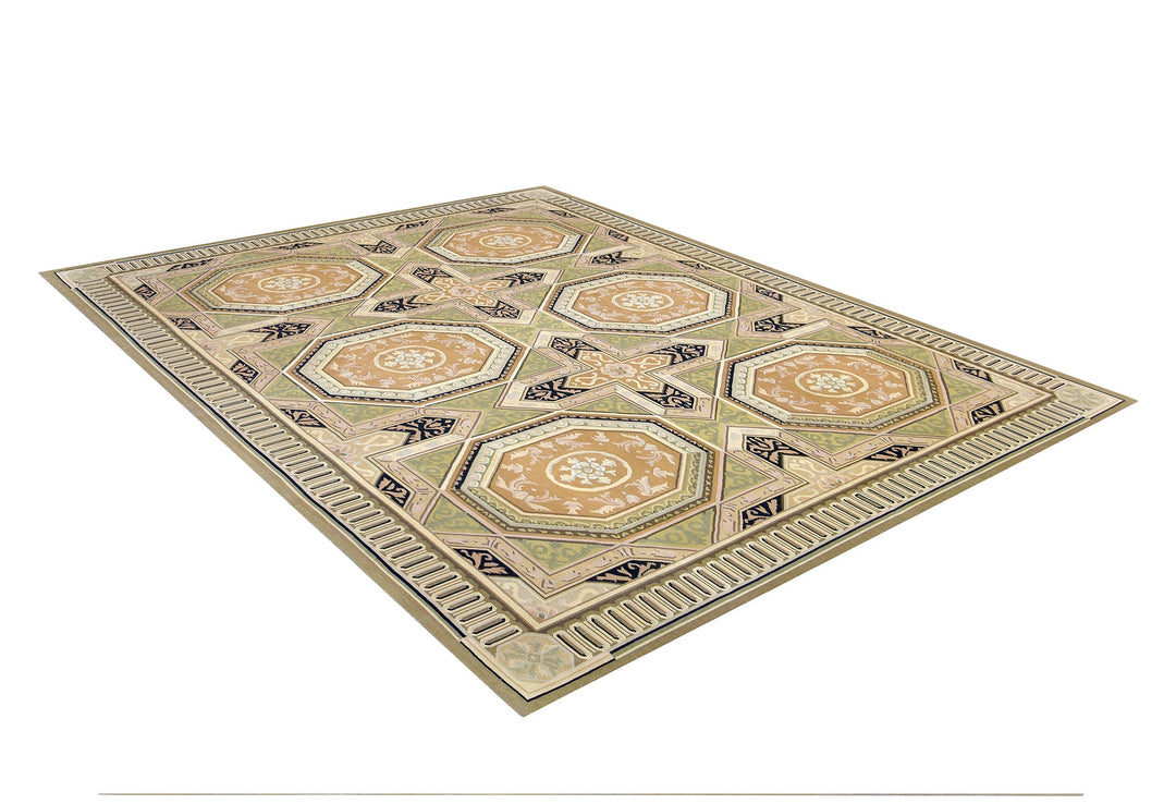 Savonnerie European Aubusson Gold & Sage Rug handmade area rug Shop Tapis 