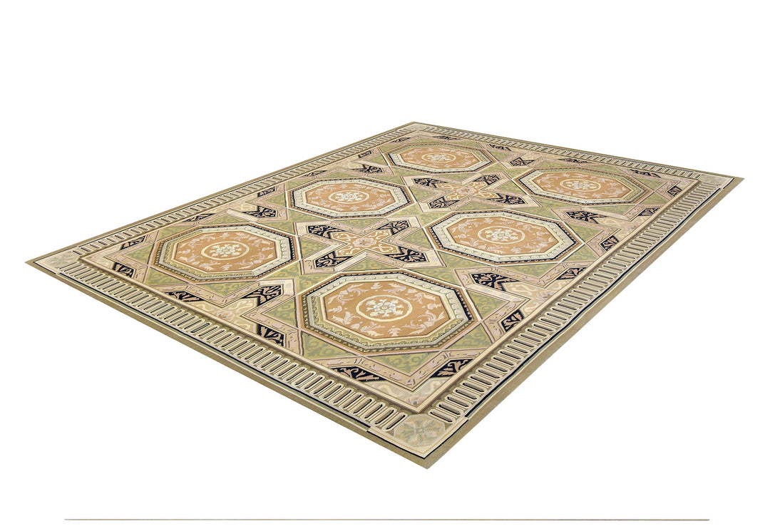 Savonnerie European Aubusson Gold & Sage Rug handmade area rug Shop Tapis 